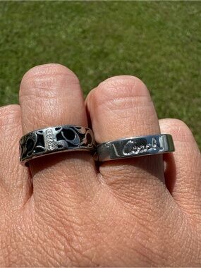 Coach Silver-Tone Signature and Signature C Ring Set